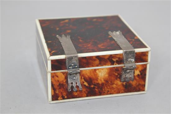 A late 19th century square tortoiseshell cigarette box, 4in.